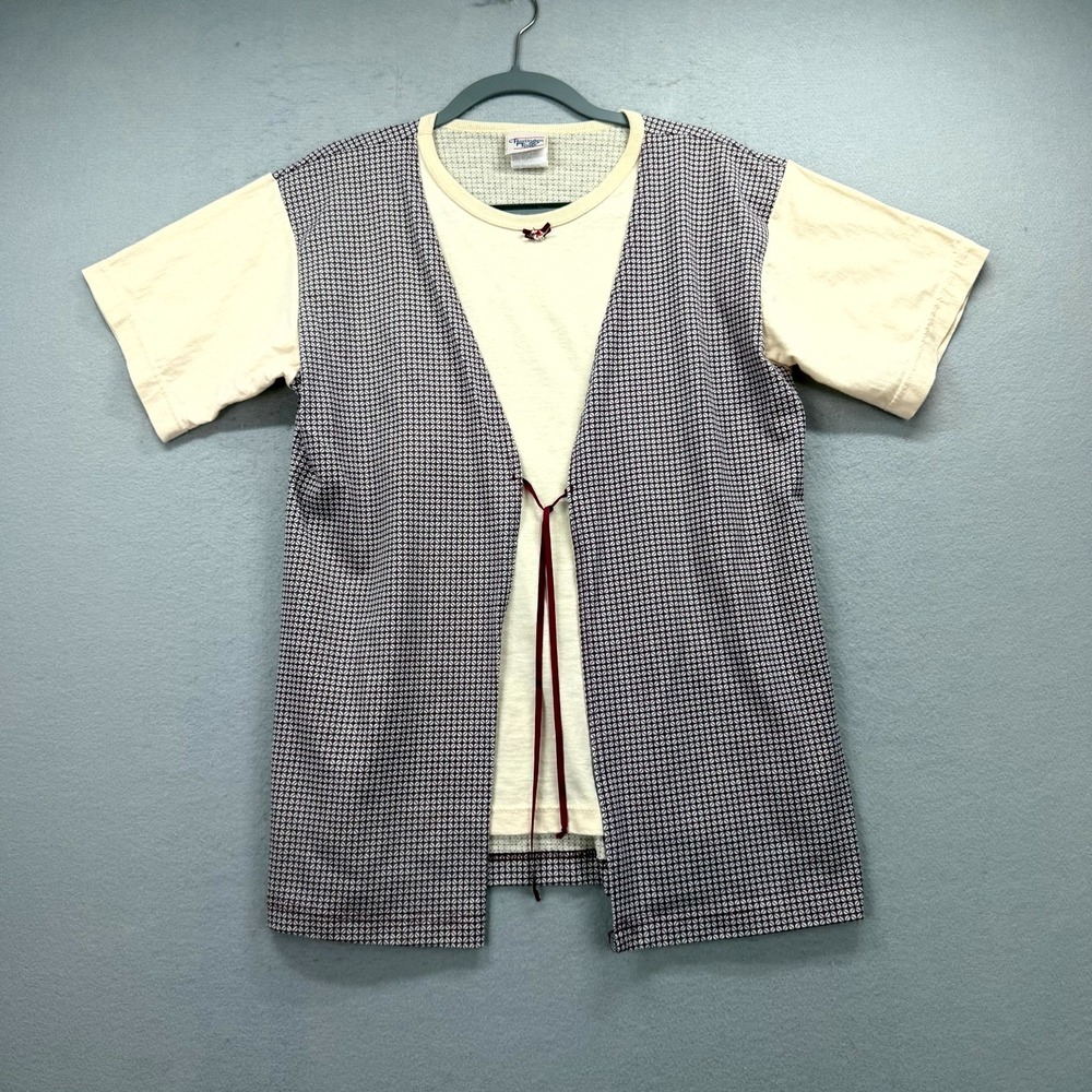 VTG 90s Huntington Ridge T-Shirt Womens Medium Cream Pattern Faux Vest Tie Front